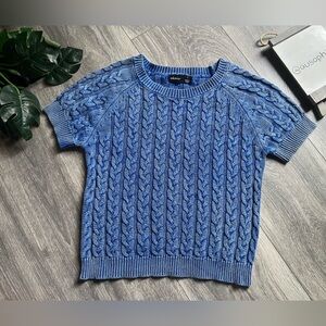 Akaiv Vibrant Blue 100% Cotton Cable Knit Short Sleeve Sweater Top. Size S